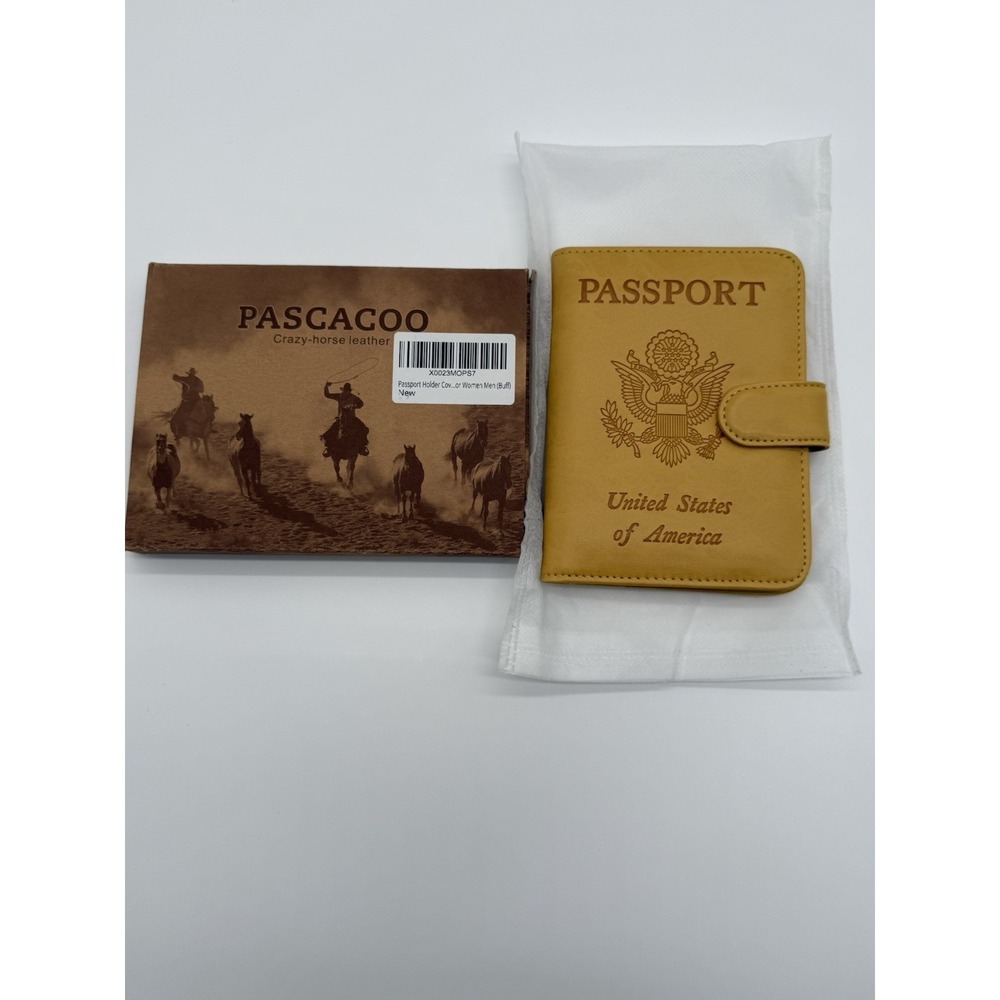 PASCACOO Crazy Horse Leather Passport Holder Buff Travel Wallet w/ SIM NEW